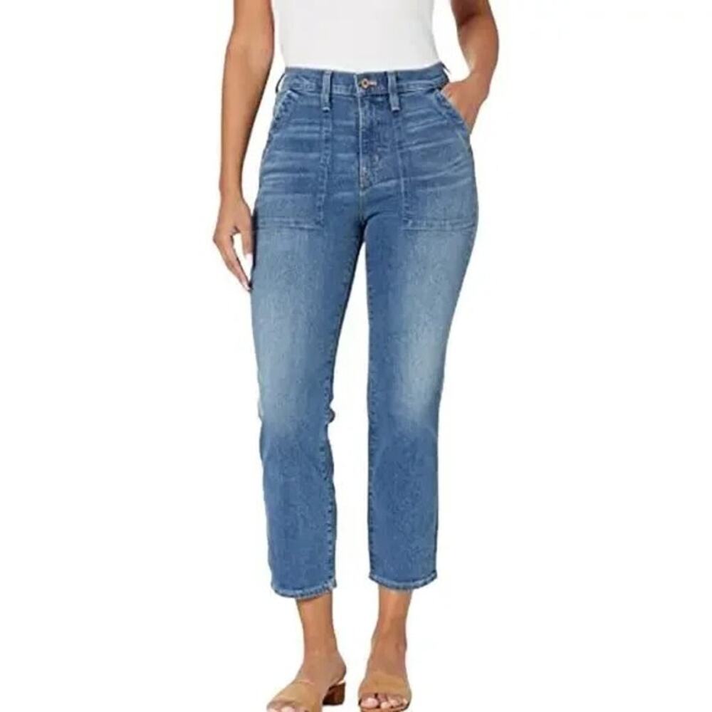 NWT J. Crew Utility Straight Leg Crop Ankle Patch Pocket Jean Stretch 24 P Blue